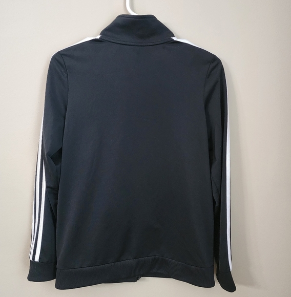Adidas size 14 / 16 black and white longsleeve jacket zip up collar - Picture 2 of 7